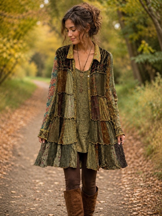 Young Threads Tops - Young Threads Amber Tunic Dress Jacket Set - Patchwork - Embroidered
